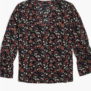 J. Crew Factory Black Floral Blouse Printed Bow Sleeve Women’s 6 Casual Fall